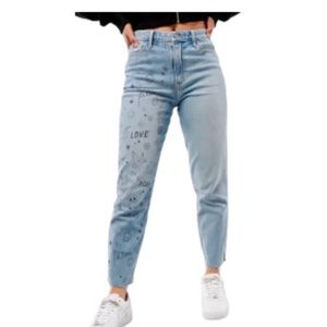 Hollister Womens Mom Jeans Size W 29/L 27 (9R) Light Wash Ultra High Rise Doodle